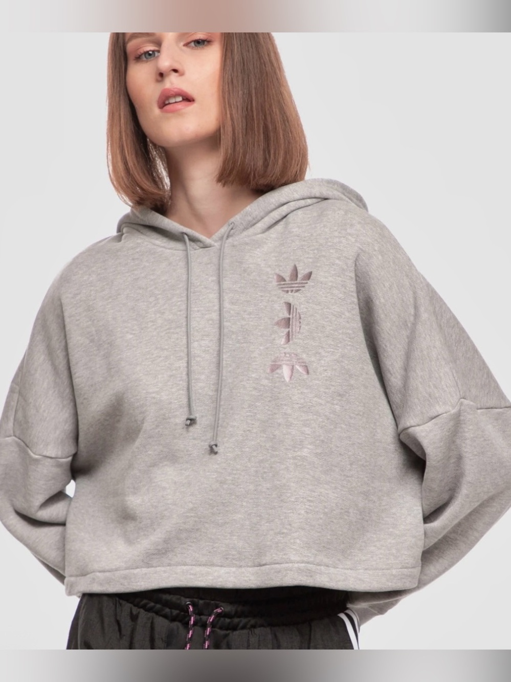 Adidas Originales Crop Hoodie Grey Lavender Metallic Small